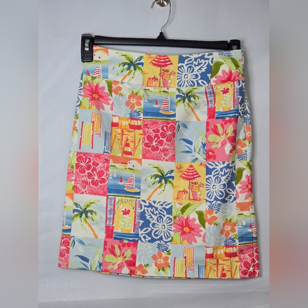 Talbots Petites Floral Tropical Patchwork Skirt - Pink, Blue, Green Size 2P